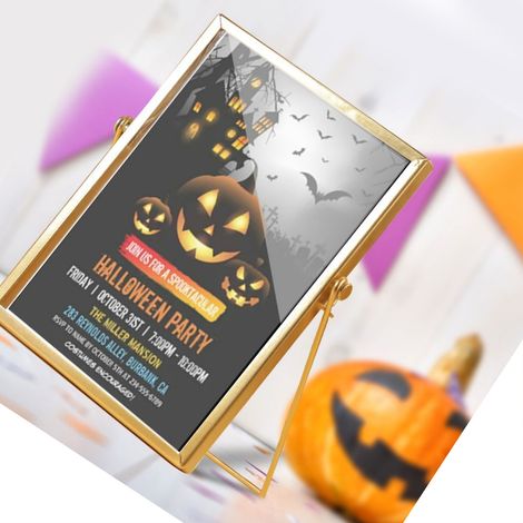 Décoration de table Halloween 14,5x19,5cm, cadre doré en métal, panneau acrylique décoratif, style festif, ornement pour maison, CBS721X28 (1/4)