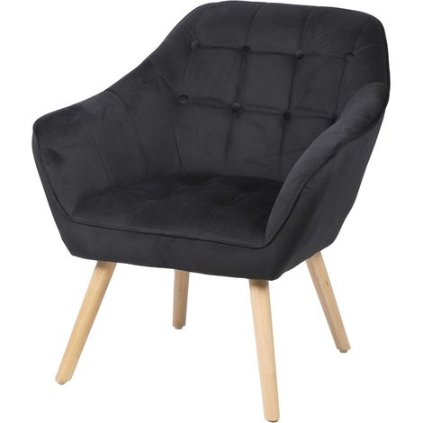 Schwarzer Samtsessel mit Holzbeinen – 74x70xH85 cm, Sitzhöhe 43 cm – Kollektion VELUREA