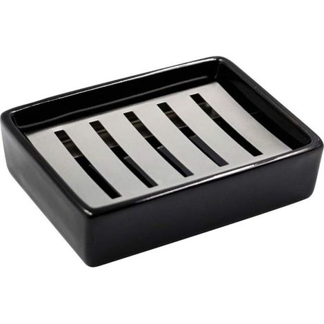 Porte-Savon en Céramique en Acier Inoxydable 304 pour Salle de Bain, Double Couche, Porte-Savon Auto-drainant, Dites Non au Savon Moelleux, Nettoyage Facile(noir) (1/4)