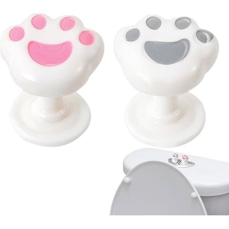 Bouton de toilette mignon, bouton de toilette mignon, 2 pièces outil de presse en forme de patte de chaton, bouton de réservoir de toilette portable, chasse d'eau supérieure, aide à bouton-pou (1/4)