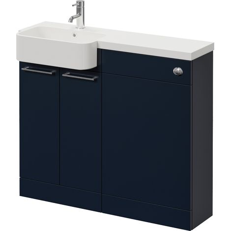 Napoli 250 Deep Blue 1000mm 2 Door Vanity Unit Toilet Suite with Left Hand Round Rico Semi Recessed Basin - 1000mm - Chrome 160mm HandleWithout Kingston Toilet Pan