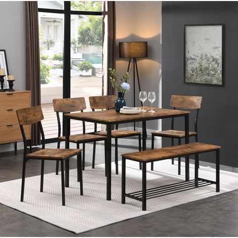 Conjunto de comedor con 4 sillas y banco, 6 piezas, 110 x 70 x 75 cm, marrón y negro HAVRYA (1/5)