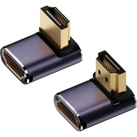 2 Pièces Adaptateur HDMI Coudé 90 Degrés 8K HDR, Connecteur HDMI 2.1 48Gbps avec Indicateur LED, Rallonge HDMI Male Femelle 8K@60Hz 4K@120Hz pour HDTV Projecteur, Gain de Place TV Murale (1/5)