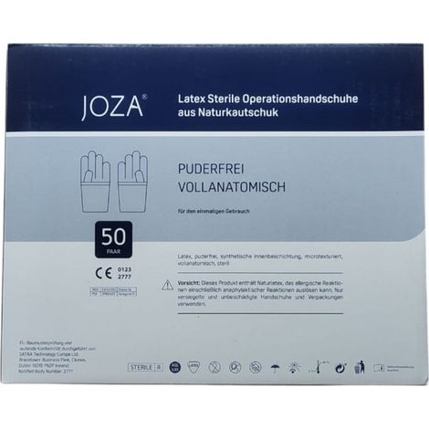 Boîte de 50 paires de gants chirurgicaux stériles en latex Joza, sans poudre, taille 7.0 (M) (1/3)