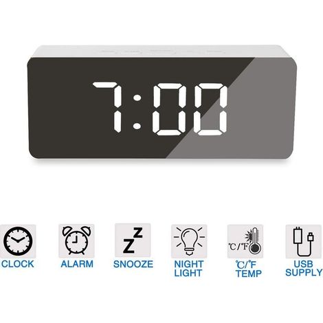 Réveil LED Réveil de voyage numérique Réveil miroir réveil avec affichage LED Meilleur miroir de maquillage avec variateur,snooze,fonction de température pour le bureau à domicile,les voyages et le so (1/5)
