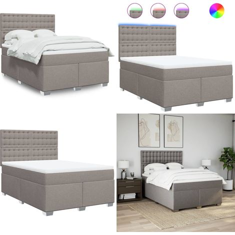 Giroletto a Molle con Materasso Tortora 140x190 cm in Tessuto - Materasso a molle insacchettate - Letto con testiera regolabile