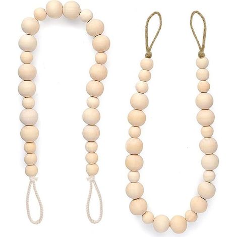 Lot de 4 embrasses de rideaux en perles de bois avec crochets pour décoration murale ou de vacances (couleur bois, 4) (1/5)