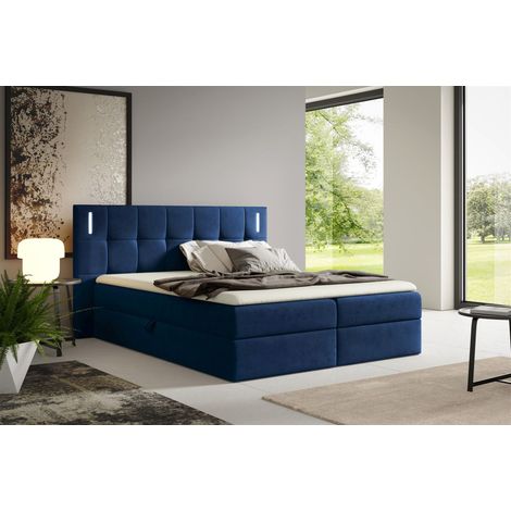 Boxspringbett Schlafzimmerbett MARTIM PREMIUM 180x200cm Stoff Fresh Dunkelblau (1/5)