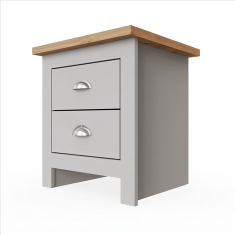 Modern 2 Drawer Bedside Table with Oak Effect Top in Grey (1/5)