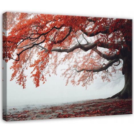 Tableau mural sur toile Arbre dans la brume, paysage nature pour chambre et salon, impression haute definition, 40 x 30 cm (1/4)