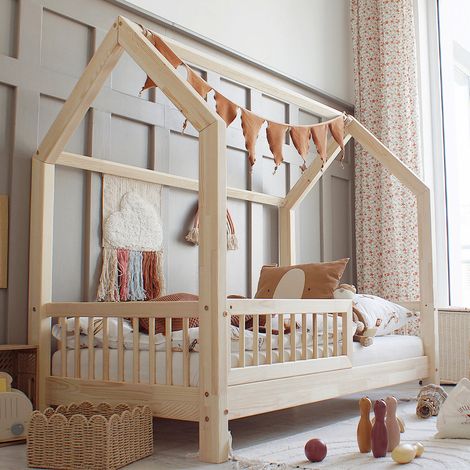 Cama cabina 80x160 incluyendo barrera y somier con patas de 10 cm Sofia Bois (1/4)
