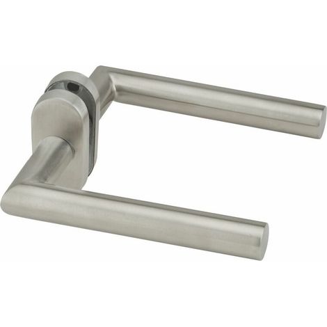 Paire de béquilles pour porte, carré 7 x 110mm, aspect inox - (1/2)