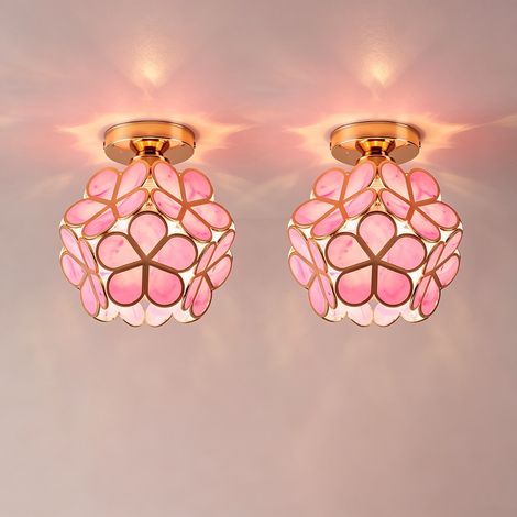 NORCKS Plafonnier En Verre, Style Moderne, Abat-Jour À Motifs Floraux Colorés, Diamètre 20 cm, Ampoule E27, Rose, 2PCS (1/5)