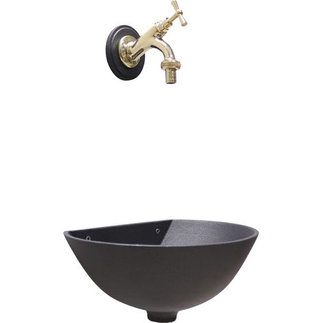 Fontana a muro modello 600 a parete grigio ghisa casa giardino balcone con rubinetto ottone lucido 303L