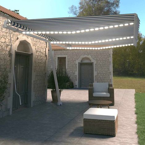 vidaXL Manual Retractable Awning with LED 600x350 cm Blue and White (1/5)