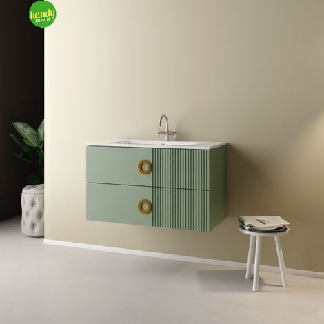Mobile bagno sospeso senza specchio modello sole 90cm base sospesa -lavabo - verde salvia -specchio escluso MOBO