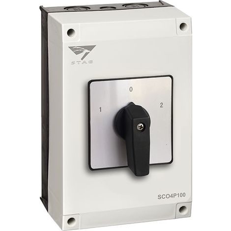 Coffret inverseur de source manuel 100A monophasé/triphasé – 4 pôles de commutation – Étanchéité IP65 – Position zéro pour sécurité – IMO