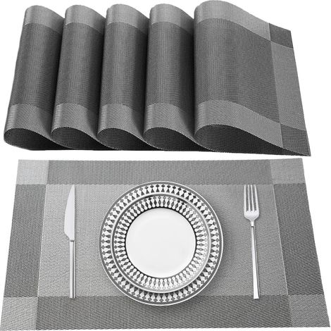 Lot de 6 Set de Table, PVC et Polyester, Antidérapant, Résistant à la Chaleur, Cuisine (1/5)