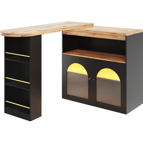 Tavolo bar allungabile nero 138-193 x 39 x 105 cm con LED e vano portaoggetti (1/5)