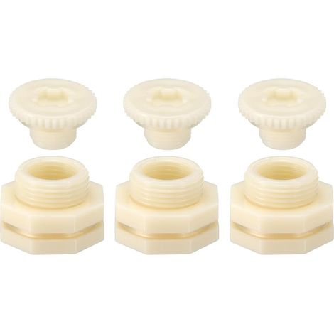 Raccord De Cloison en PVC avec Bouchon NPT 1/2", Lot De 3 Raccords De Réservoir d'eau avec Joint en Silicone pour Tuyau D'Arrosage, Sceaux De Pluie, Aquariums, Blanc (1/5)