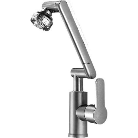 Robinet Cuisine Rabattable, 1080° Flexible Rotation Mitigeur Cuisine,Robinet Evier Sous Fenêtre en Acier Inoxydable Gris (1/5)