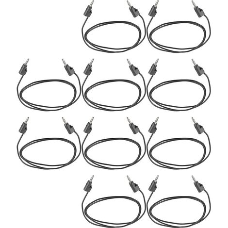 10 jeux de cordons de test à fiche banane, mâle à mâle, cordons de test électriques à âme en laiton, J.70006, 4 mm, noir. (1/5)