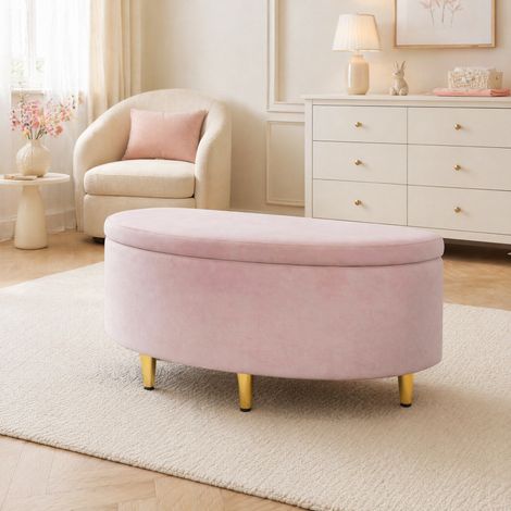 Meuble rangement coffre 90x40x42 cm velours rose HAVRYA (1/5)