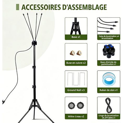Brumisateur Terrasse Exterieur, réglable avec 4 buses, système de brumisation portable pour terrasse et jardin (Noir) - 4