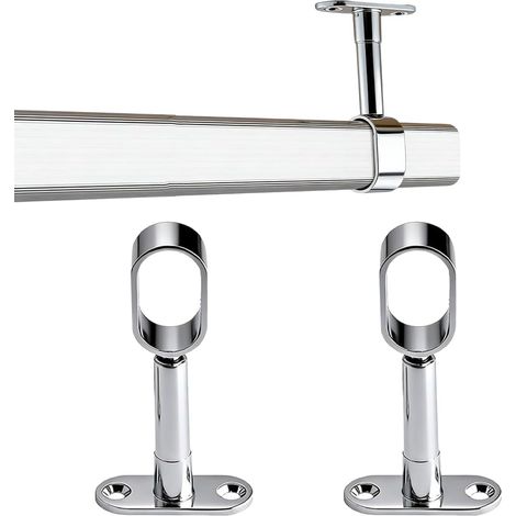 Support Tringle Penderie, 2 Supports pour Barre Penderie Ovale, Zinc-Aluminium, Support Central de Tube pour Armoire Penderie Vêtement, Tringle Rideau Plafond (1/5)