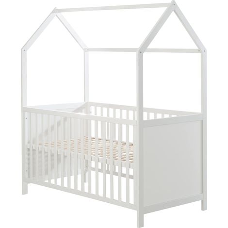 Lit Bébé Cabane Évolutif 70x140 - Convertible en Canapé - Réglable en Hauteur - Blanc (1/5)