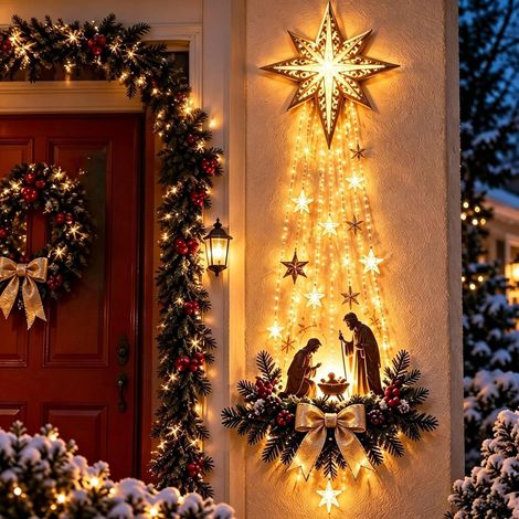 Lighted Nativity Wall Decor - A wall decoration featuring a illuminated birth scene.