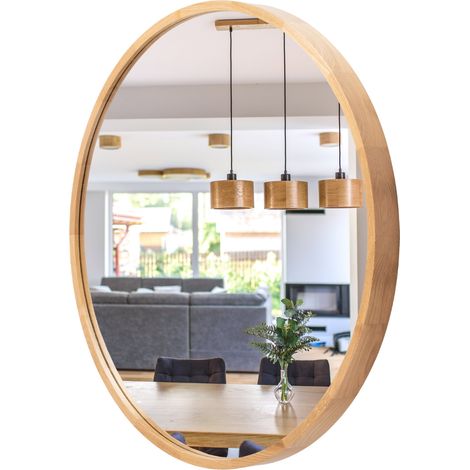 LEJA runder Wand-Badezimmerspiegel 700 Holz Eiche für Flur und Wohnzimmer STILVOLLES