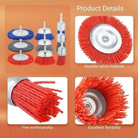 Brosse Métallique Abrasive - Nylon - Pour Perceuse 1/4 Pouces - Décapsulation Peinture et Rouille - Lot de 3 (1/5)