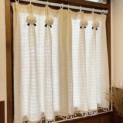 Mignons Nuages : Lin Beige Texturé avec Franges pour Chambre Cuisine 1,5m de large  1,5m de haut avec un nuage (une seule pièce) (1/4)