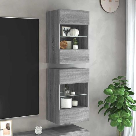 Wandschränke mit LED-Leuchten für TV 2 Stk. Grau Sonoma (1/5)