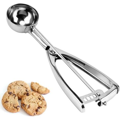 Paletta per gelato e biscotti in acciaio inox 18/8 - capacità 2,5 cucchiai / 42 ml / 1,4 oz, con meccanismo di rilascio a grilletto. (1/5)