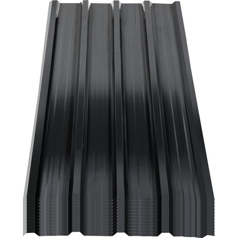 Randaco Dachplatten aus verzinkter Stahl, 24 Stück, 129 x 46 cm, 0,25 mm, Anthrazit, für Schuppen und Unterstand (1/5)