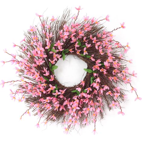 50 cm künstlicher Blumenkranz für Haustür, Wand, Fenster, zum Aufhängen, als Dekoration, für Zuhause, rosa (1/2)