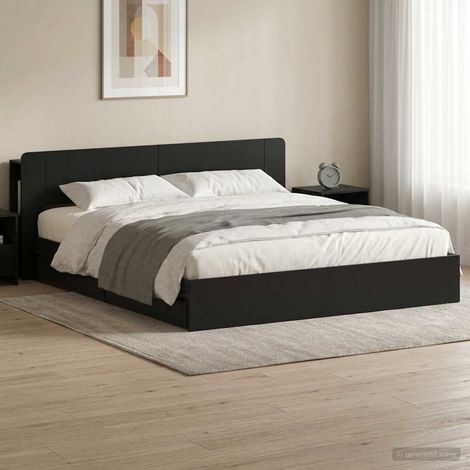 vidaXL Cadre de lit avec rangement Noir 200 x 200 cm Bois d'ingénierie (1/5)