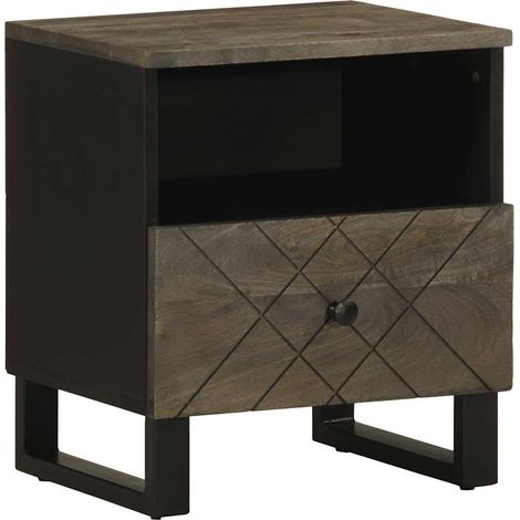 vidaXL Mesita de noche de madera maciza de mango negra 40x33x46 cm (1/5)