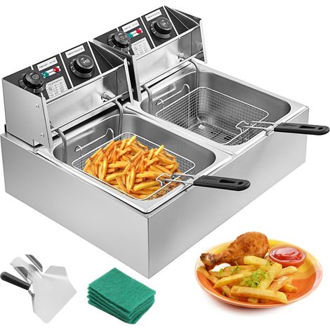 Friteuse professionnelle 2 cuves 10L – 5000W acier inoxydable – Température réglable 50-200°C – Contrôle indépendant – M-E (1/5)