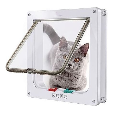 Chatière pour Chat, Chatière Verrouillable à 4 Voies pour Chat, Petit Chien, Facile à Installer et à Utiliser(M,Blanc,20x19x1.8cm) (1/5)