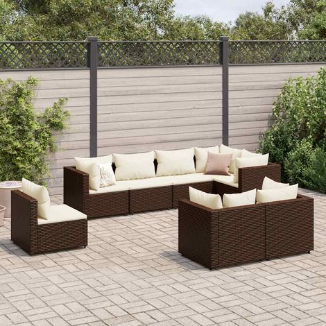 8-tlg. Garten-Lounge-Set mit Kissen Braun Poly Rattan