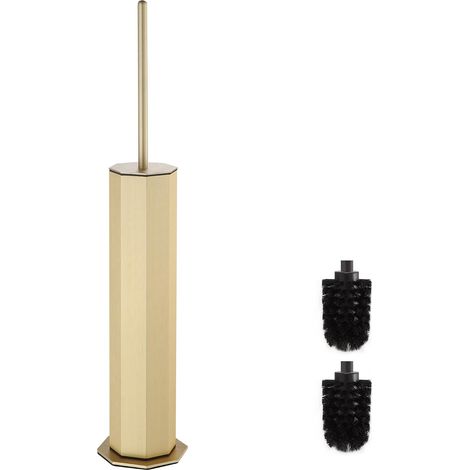 Brosse Toilettes WC, Brosse WC Anti-Rouille avec Pot intérieur Amovible pour Un Nettoyage Facile de la Salle de Bain, Balayette WC Octogonale (Or) (1/5)