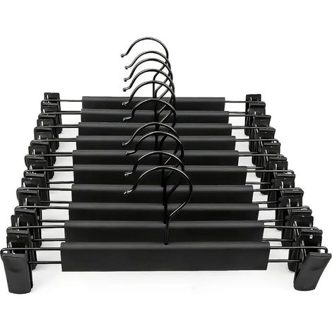 Lot de 10 cintres peu encombrants avec crochets pivotants à 360 °, clips réglables, cintres pour pantalons, vêtements, manteaux, vêtements, jeans, noirs (1/5)