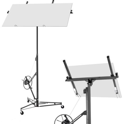 Lève-plaques de plâtre pliable, outil pour cloisons sèches et plafonds, charge 68kg, hauteur ajustable 124-290 x 137 x 180-470cm, roues verrouillables - gris (1/5)