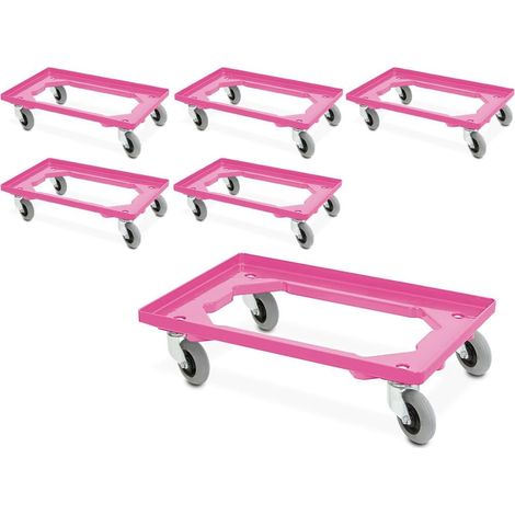 BRB Lot de 6 roulettes de transport avec roulettes silencieuses, pour conteneurs de 600 x 400 mm ou 2 roulettes de 400 x 300 mm (rose) (1/2)