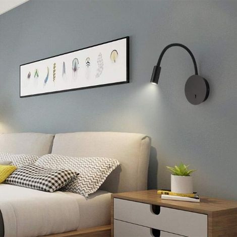 3+8W LED Lampe de chevet pour lire LED Lampe de lecture de Cygne Flexible (noir) Applique murale Liseuse LED avec interrupteur Blanc chaud 3000K Moderne [Classe énergétique A+] (1/4)