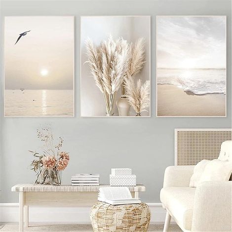 Ensemble élégant de 3 posters muraux coucher de soleil et plage, 30 x 40 cm, pour salon et chambre - Sans cadre (1/4)