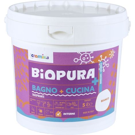 Idropittura traspirante antimuffa interni bagno cucina linea biopura cromika formato 5 lt - confezione 1